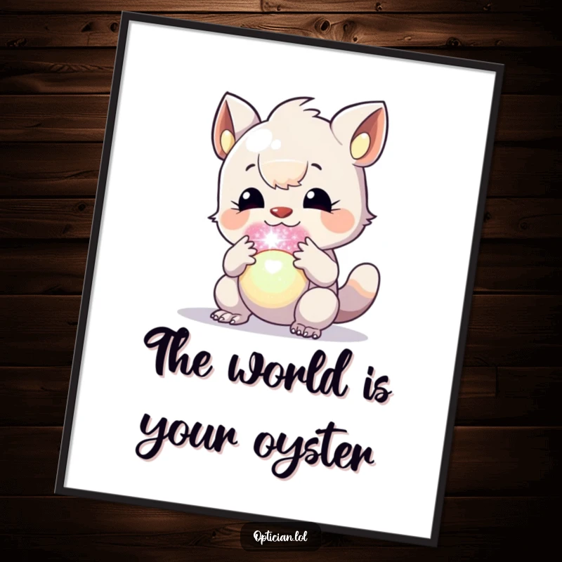 Free Printable Wall Art: Creature enthusiastically examining a shimmering, colorful orb, creating a mystical atmosphere.