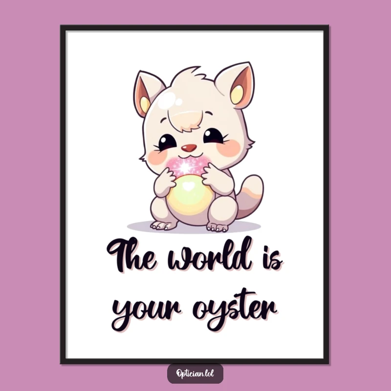 Free Printable Wall Art: Creature Examining Orb, Magical Funny Downloadable Decor