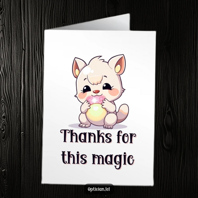 Free Printable Thank You Card: Creature captivated by a shimmering, colorful orb, expressing thanks with wonder.